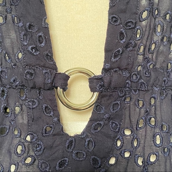 Echo Navy Eyelet Swim/Beach Cover-up Tunic, Silver O-Ring Plunge Neck, Medium - Picture 5 of 16